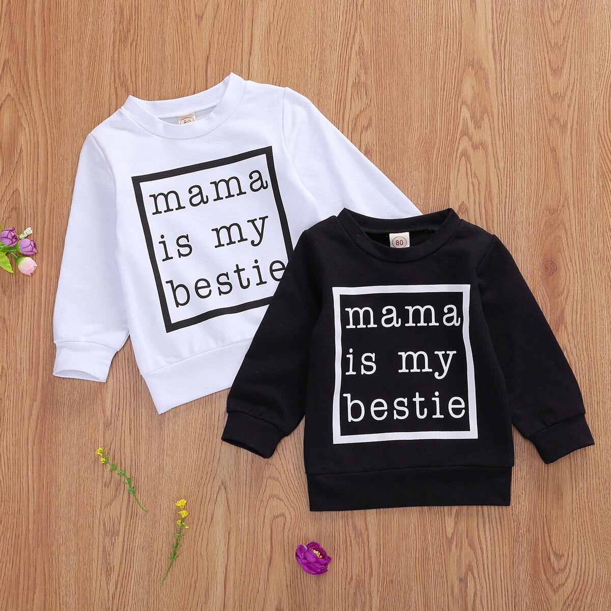 Mama is my bestie 0-24m baby baby girl boy sweatshirt toppe letter print langærmet sort / hvid top efterår bomuldstøj