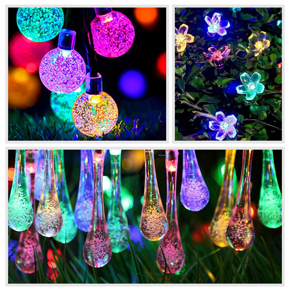 Foxanon Solar String Lights 6M 7M Fairy Ball Cherry blossom Lawn Lamp Christmas Decorative Lighting For Outdoor Garden