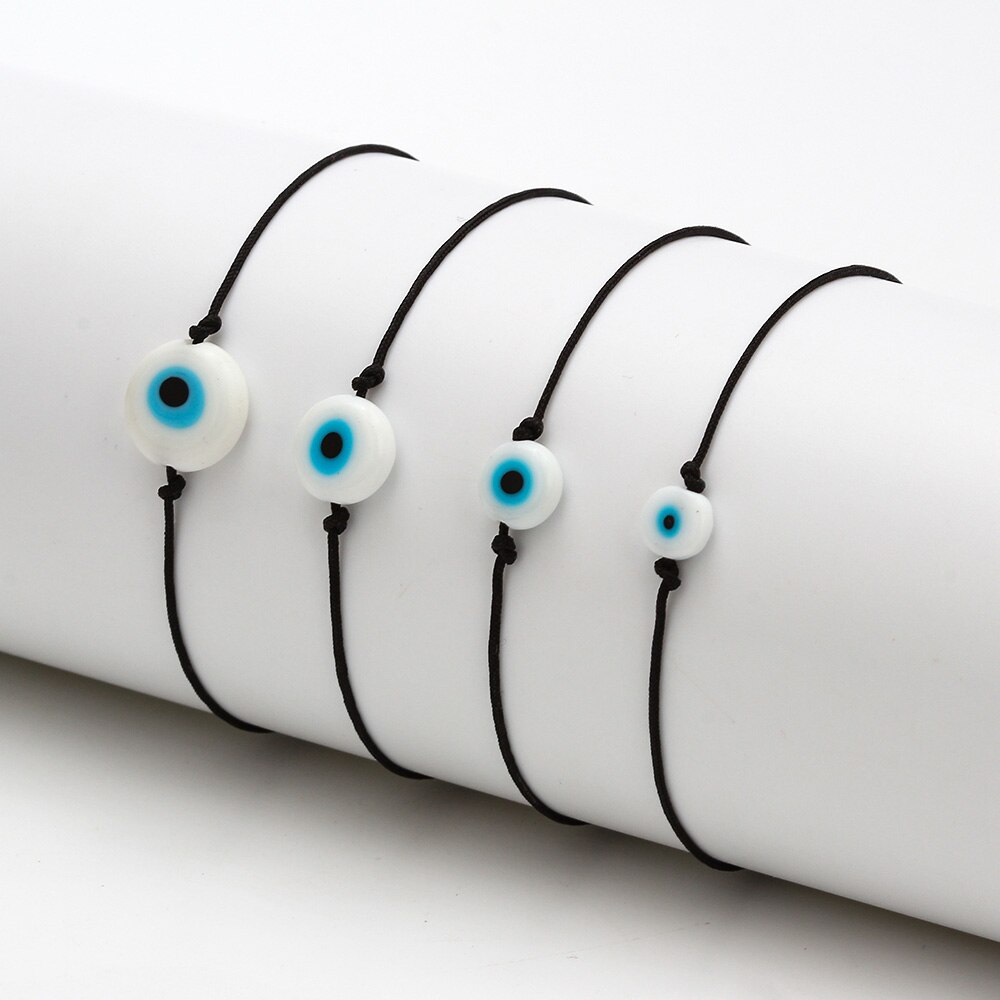 Lucky eye trançado azul mal olho pulseira vermelho azul preto corda corrente charme pulseira ajustável diy jóias para feminino ey6386: Black / 8mm