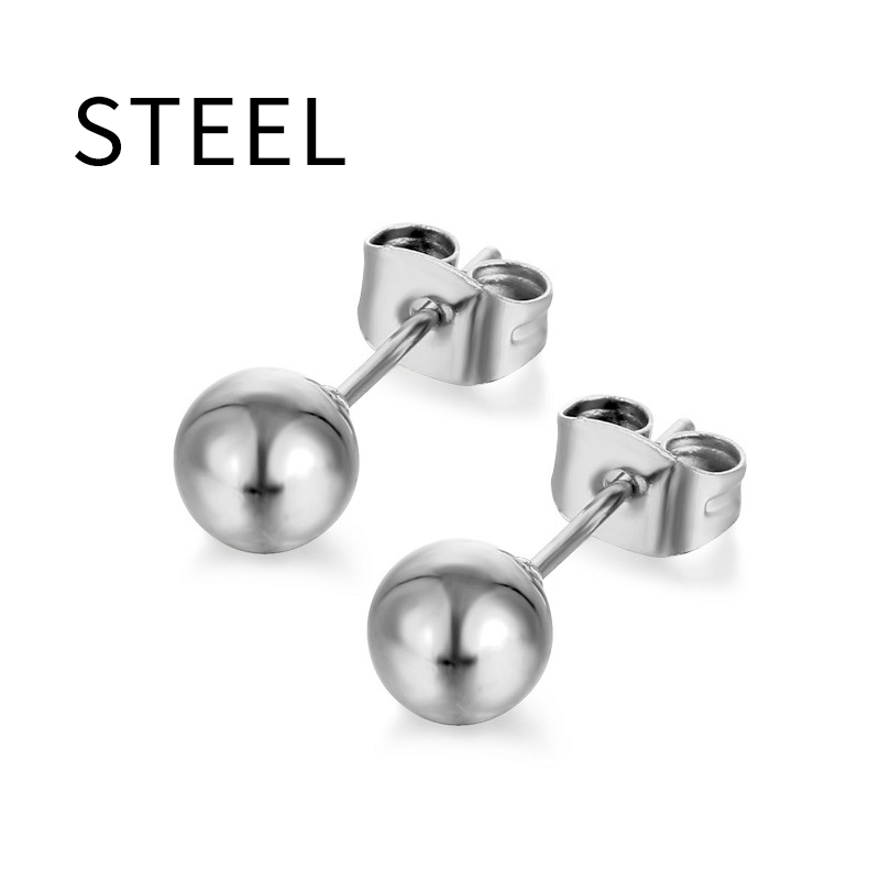 Luxe Kleine Bal Chain Stud Oorbellen Rvs Hiphop Oor Sieraden Hip Hop Rock Vrouwen Mannen Kleine Ballen Oorbel Accessoires: Rhodium Plated