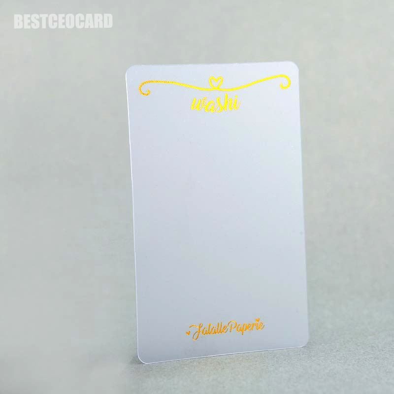 Tarjeta de visita de papel de oro translúcido esmerilado de pvc plástico dorado plateado estampado en en logo y texto 200 Uds