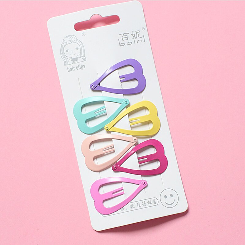 Lot de 6 épingles à cheveux en métal multicolores en forme de cœur ondulé rectangulaire pour bébé, épingles à cheveux pour filles, accessoires pour enfants