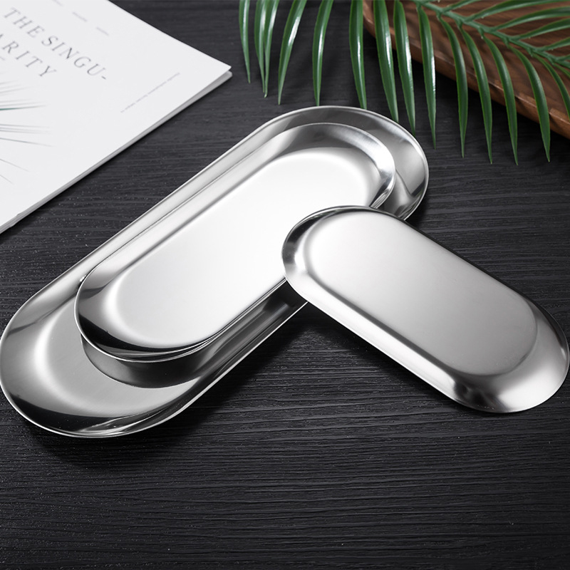 Nordic Korean Thick Stainless Steel Oval Plate Tray Snack Golden Barbecue Baking Container Serving Plates
