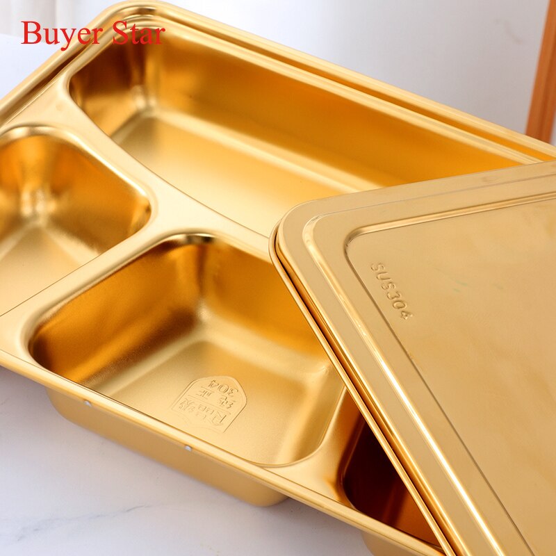 Stainless Steel Divided Dinner Tray With Steel Lid Lunch Container Food Plate for School Canteen Restaurant Buffet Tableware