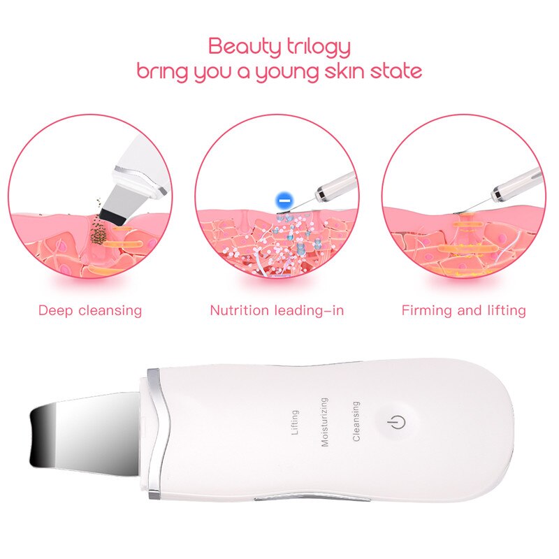 Ultrasons Ion visage nettoyage peau épurateur visage nettoyant peau Peeling points noirs enlèvement pores nettoyant visage peau blanchissant ascenseur: WHITE