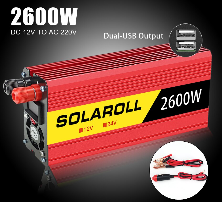 600w 1500W 2600wCar Power Inverter DC 12V to AC 220V Auto Portable Charger Converter Adapter Modified Sine Wave Universal Socket