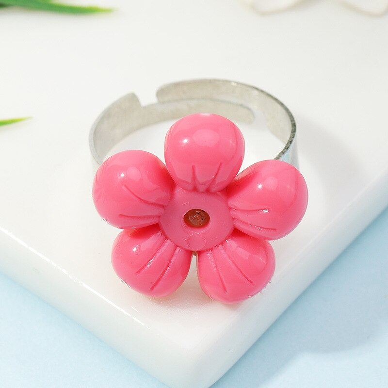 Kleurrijke Transparant Acryl Onregelmatige Marmer Patroon Bloem Ring Hars Schildpad Ringen Voor Vrouwen Meisjes Sieraden: rose pink