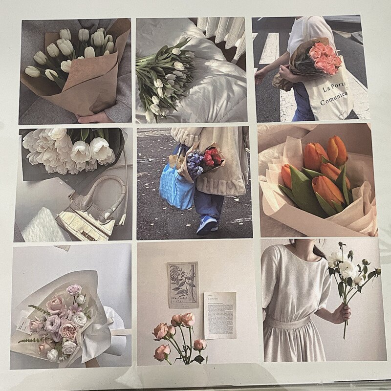 Korean Ins Tulip Flower Art Postcard Chic Room Home Aesthetic Decorative Card Diy Background Wall Photo Props 9 Sheets Square: Default Title