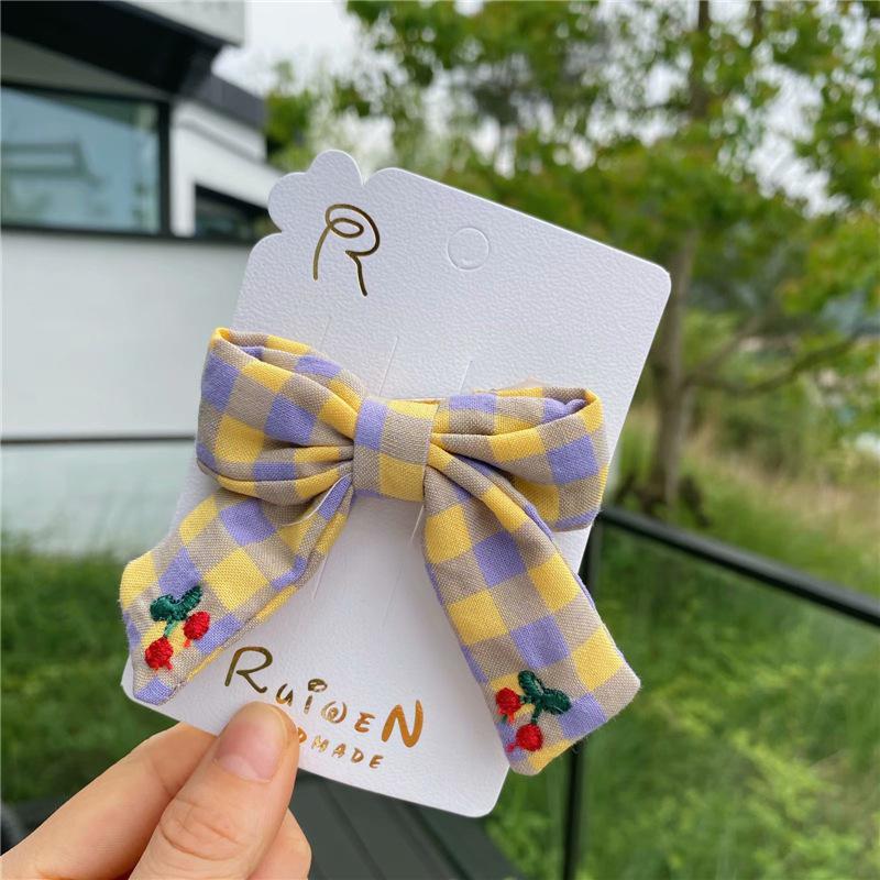 Poco cereza bordado Hairhpin para niñas Plaid impresión Pasador para pelo de lazo para los niños del bebé del pelo de Clip para el cabello accesorios herramientas: 1