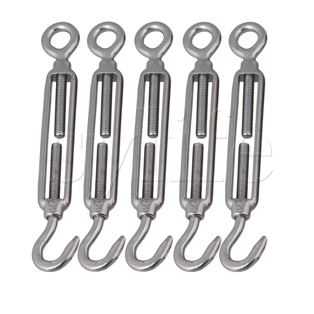 Wire Rope Cable M5 Hook &amp; Eye Turnbuckle Stainless Steel 304 Pack of 5