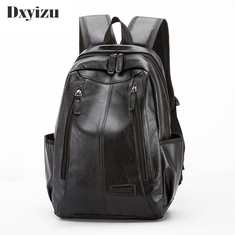 PU Leather Men Backpack Solid School Bags For Teenager Boy's Casual Men Black Backpacks