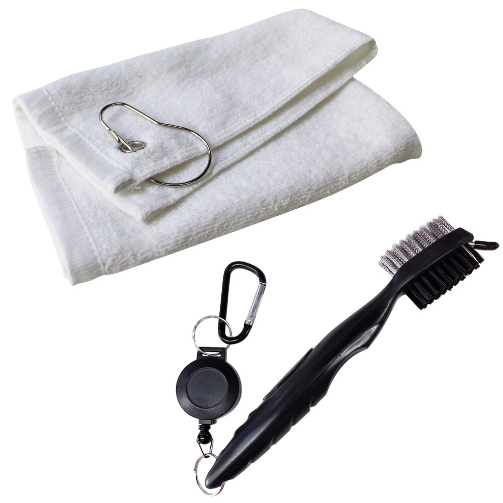 Golf Club Reinigingsborstel En Katoenen Handdoek Golfclubs Hoofd Groove Cleaner Set: White Towel w Brush