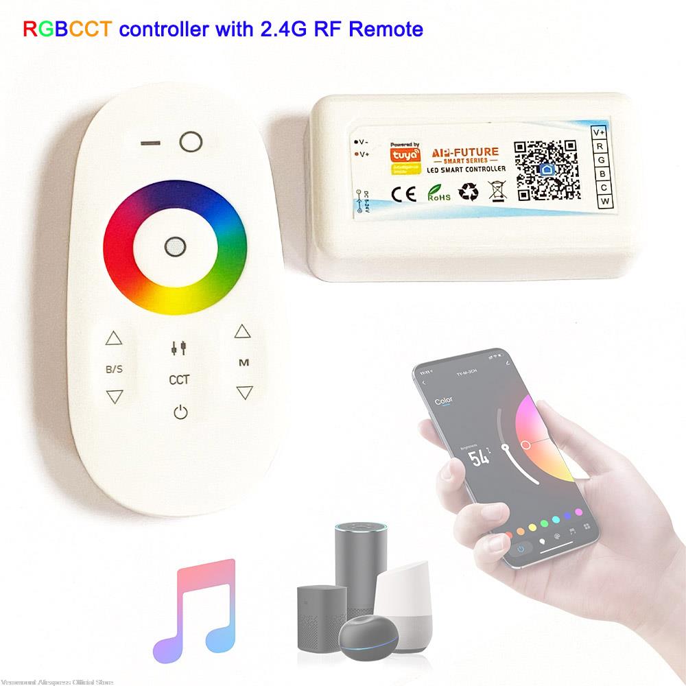 Controlador LED inalámbrico con Wifi, controlador compatible con aplicación iOs y Android, Alexa, Control por voz de Google, para DIM CCT, RGB, RGBW, RGBCCT: RGBCCT RF Remote