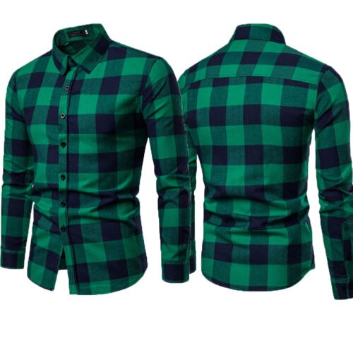 Meihuida forår herre plaid flannel skovhugger tartan ternet skjorte børstet bomuld fritidsskjorter streetwear