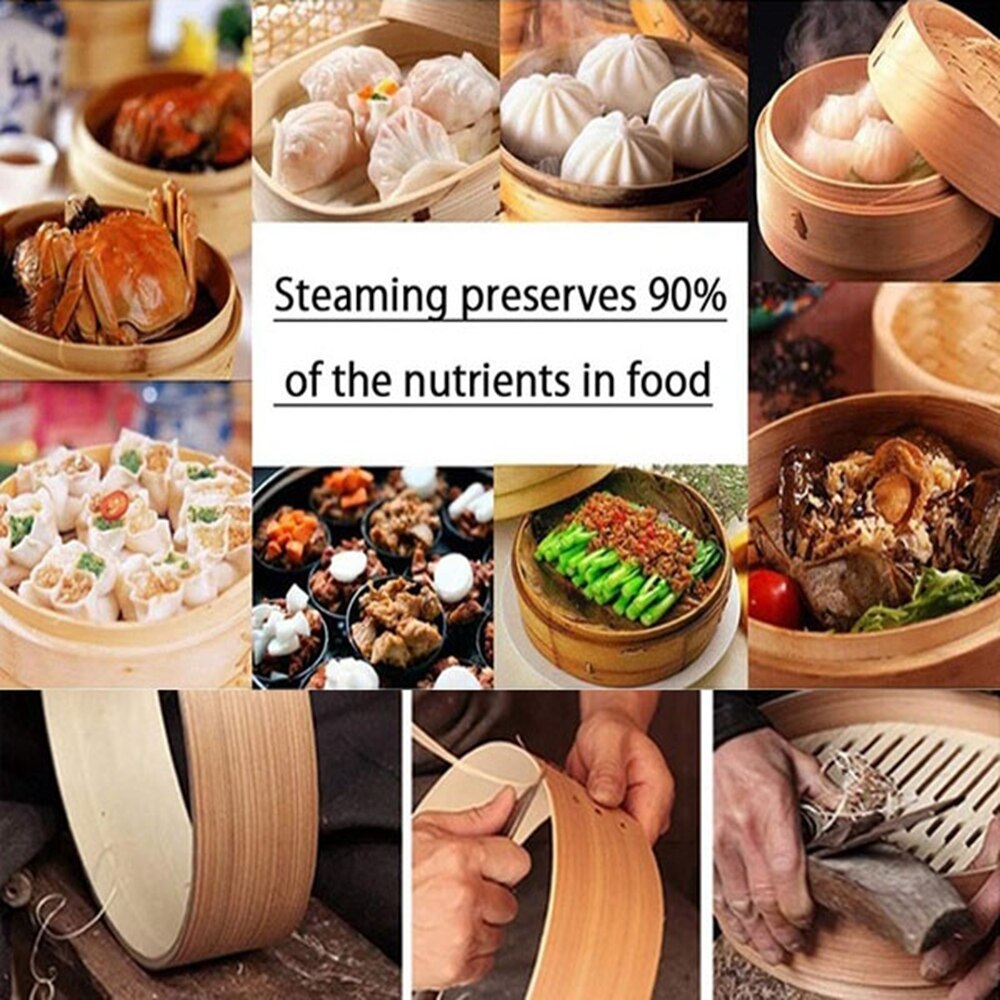 Stainless Steel Edging Bamboo Steamer Dim Sum Dishes Fish Steamer Rack Instant Pot Steamer Basket Wooden Steamed Buns Cookware