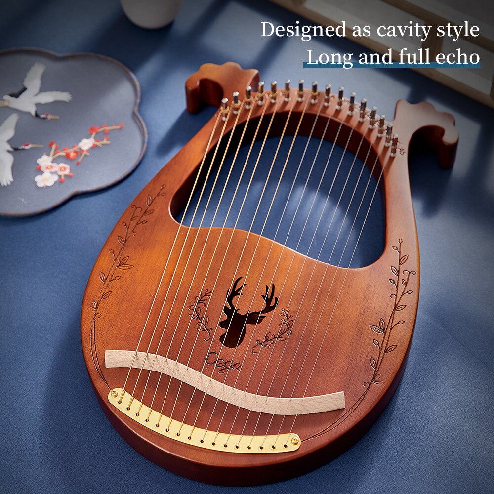 ARPA de Lira de 16 cuerdas, instrumento Musical de madera de caoba, Musicales con llave de afinación, Plectrum, Manual en inglés
