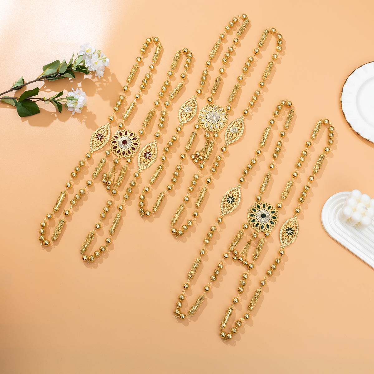Marokkaanse Bruid Lichaam Sieraden Goud Kleur Luxe Bruiloft Rug Kristallen Schouderketting Sieraden Kaftan Lange Ketting