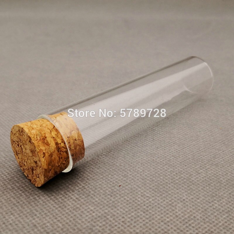 Tubo de ensayo de fondo plano de vidrio transparente con tapón de corcho, recipiente de reacción de laboratorio con boca plana de vidrio grueso, 25x100mm, 30 unids/lote