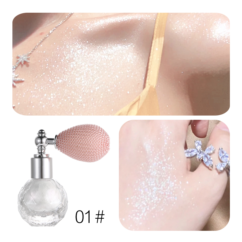 Shiny Glitter Body Powder Highlighter Spray with High Gloss Shine and Sparkle, Suitable for Face and Body Makeup Highlighter