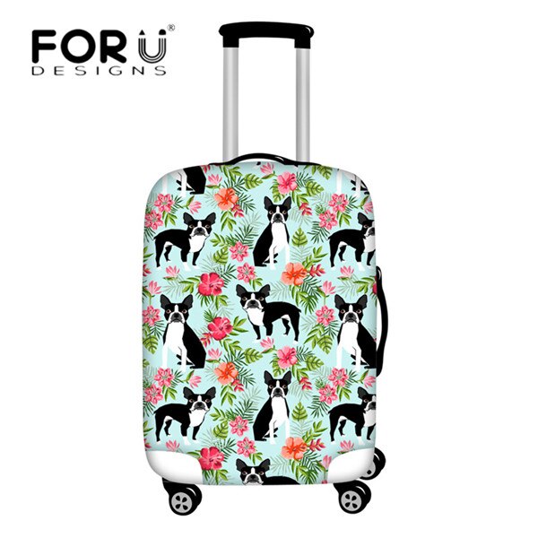 Luggage Cover - Floral Boston Terrier Yorkie Print - Elastic, Waterproof, Dust-proof - for 18-30 Inch Suitcases: HX058 / S