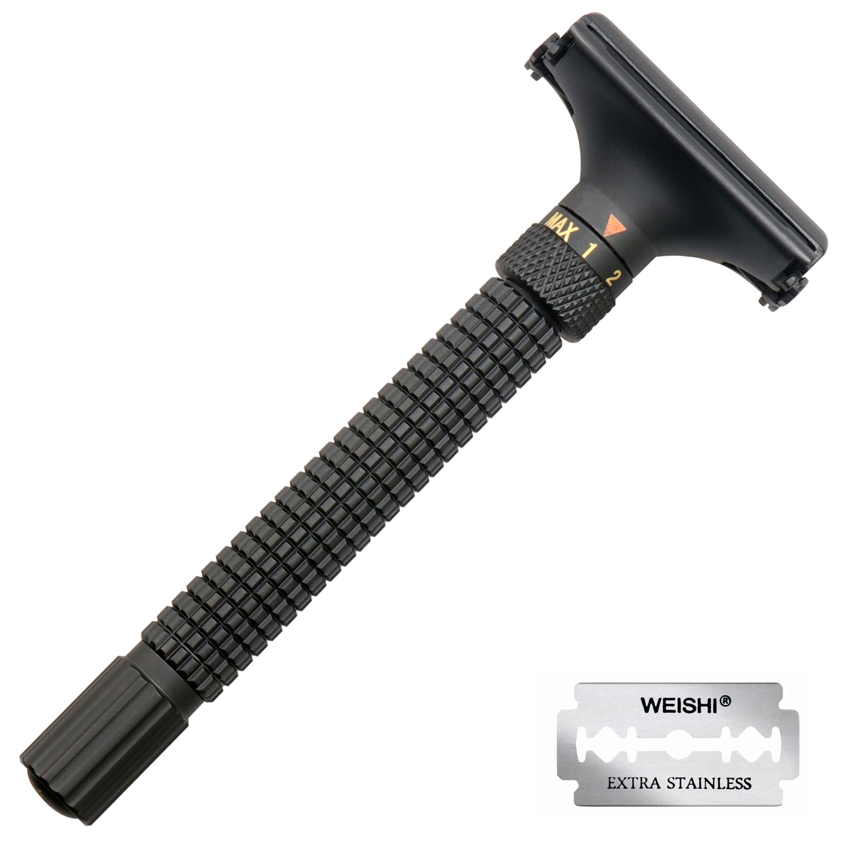 WEISHI Nostalgic Adjustable Butterfly Open Double Edge Safety Razor Matte Black