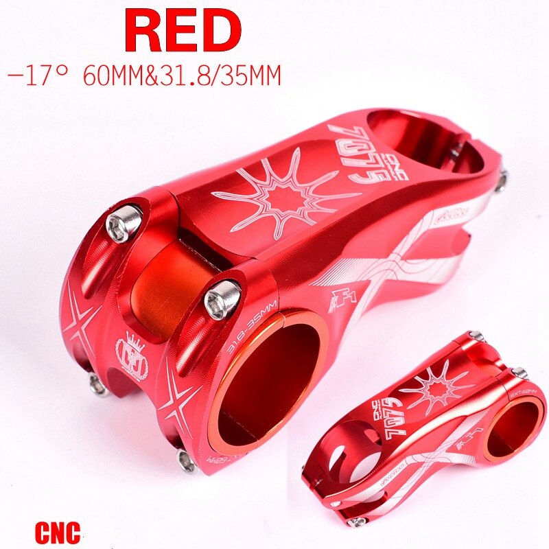 Felice Mtb Fiets Stuurpen Ultralight Fiets Stuur Riser-17 Graden 60 Mm Grote Wiel Diameter Xc/Am 31.8/35 Mm: Felice red