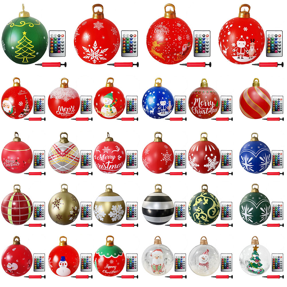 24 Inch Opblaasbare Kerstballen Met Verlichting Buiten Kerstversiering Pvc 60Cm Gigantische Kerstballen Vakantiedecor