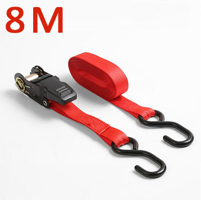 10/8M x 25mm Corda di tensione per auto Cinghia di legatura Forte cintura a cricchetto Borsa per bagagli Cargo Ancoraggio con tenditore di corda Fibbia in metallo Traino: Rosso