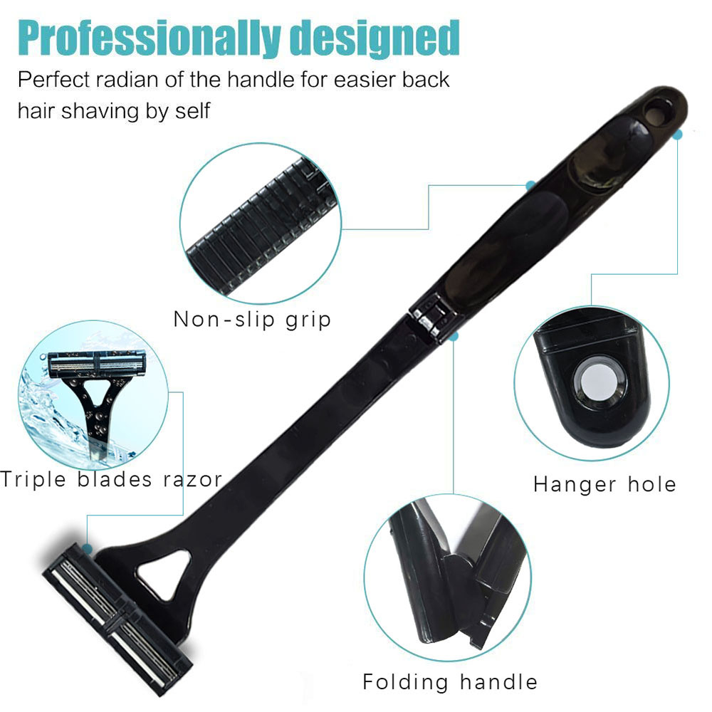 Afeitadora de pelo para hombre, afeitadora corporal de seguridad con mango largo, recortadora plegable, herramienta de afeitar para eliminación de piernas y cuerpo con cuchillas
