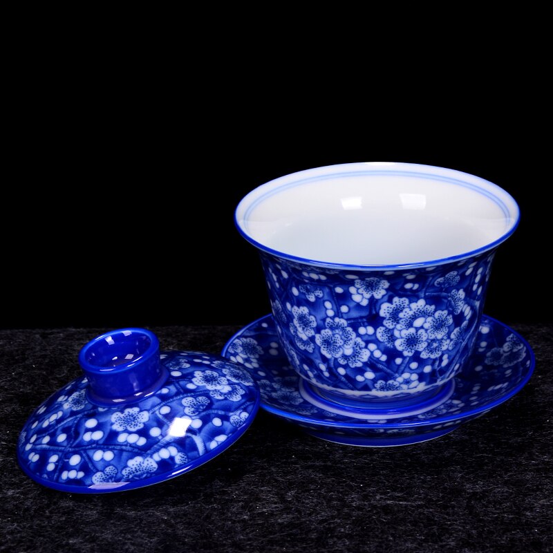 Chinese Blue and White Porcelain Gaiwan Handmade Teacup Exquisite Ceramic Tea Bowl Home Teaware Drinkware Personal Cup 200ml