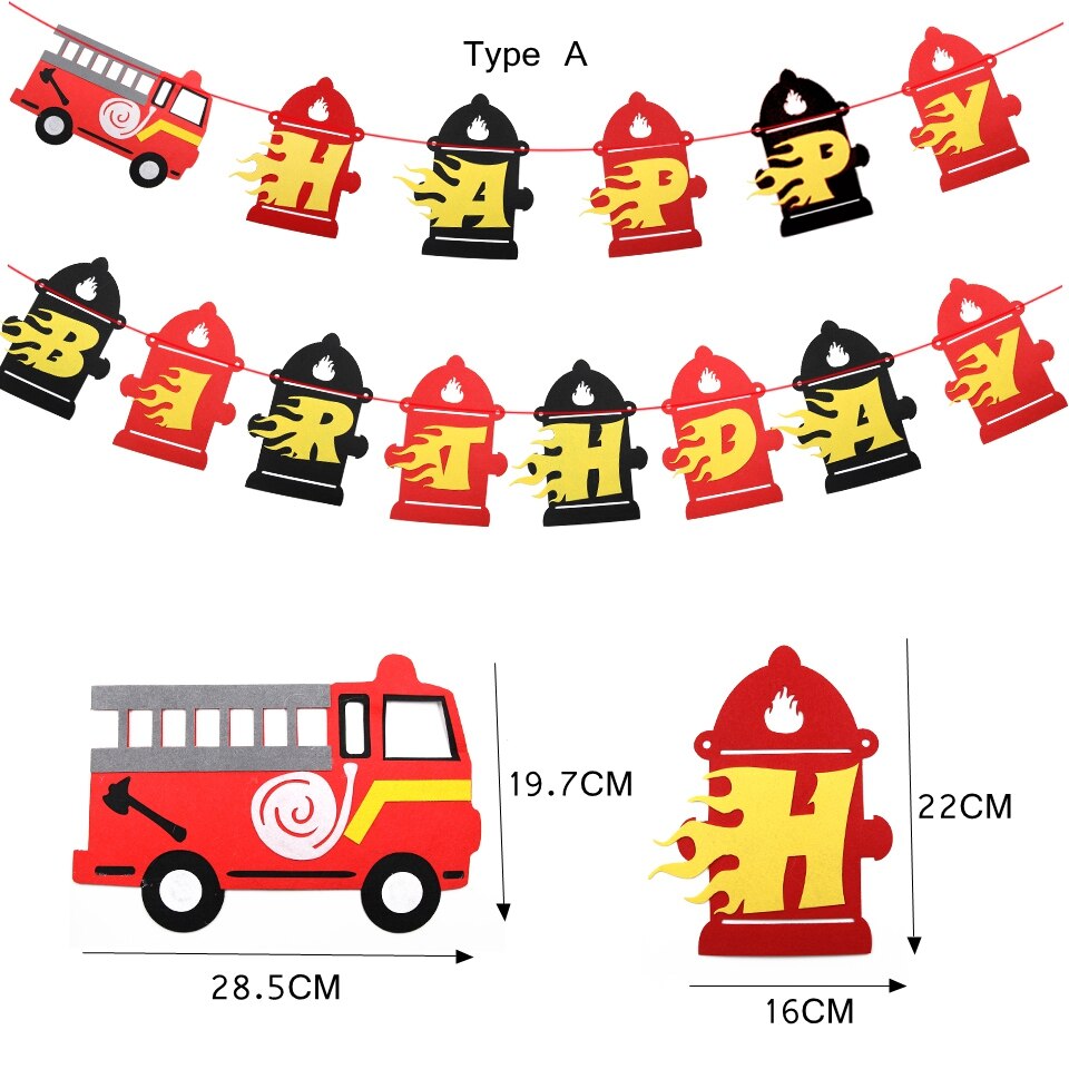 1 Set Firefighter Theme Decoration DIY Spiral Ornaments Fire truck Balloons Disposible Tableware Kids Birthday Party Supplies