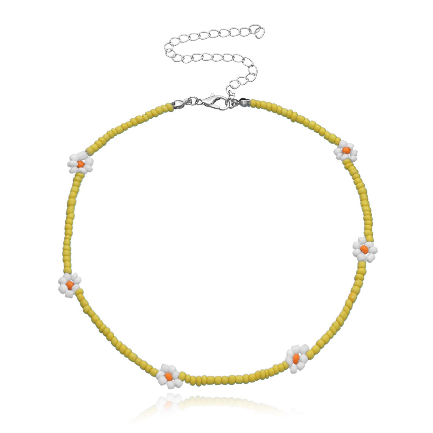Collier ras du cou court pour femmes, jolie chaîne de perles colorées avec des fleurs de marguerite, bijoux de , coréenne: yellow