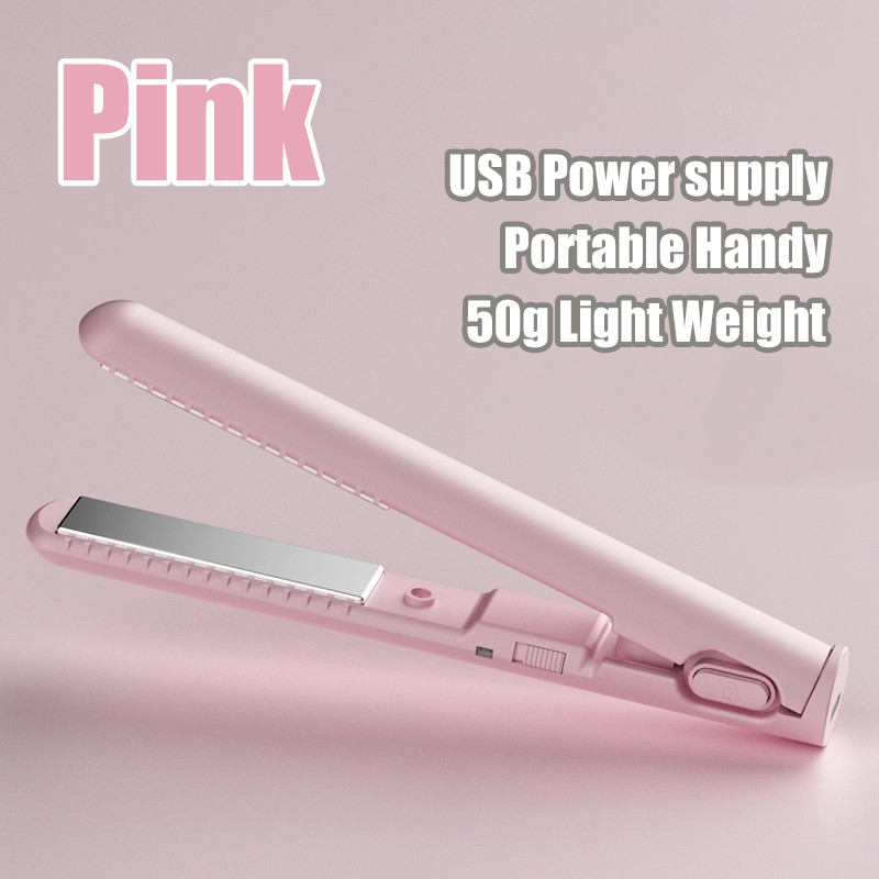 Mini-Haarglätter, USB-Netzteil, 5 V/2 A, Glätteisen zum Glätten von Pony, 16 W, tragbares Haareisen für den Heim- und Reisegebrauch: Rosa