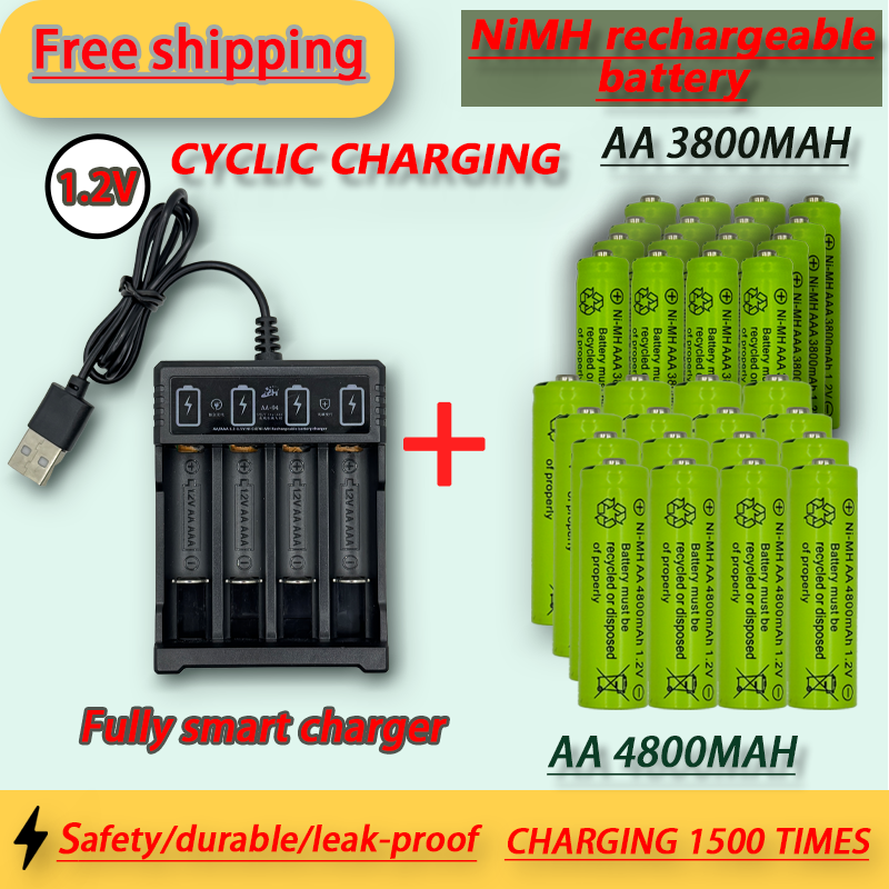 Batería recargable Original de 1,2 V AA4800mAh + AAA3800mAh + cargador para ordenador, reloj, Radio, videojuego, cámara Digital, batería AA AAA