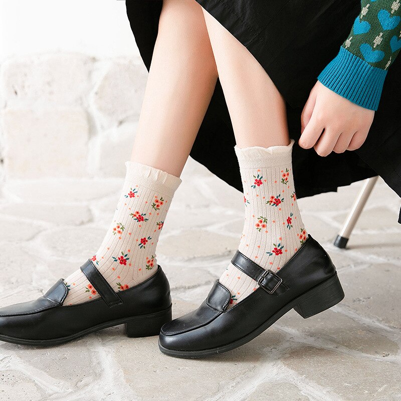 En Najaar Mode Vrouwen Sokken Korea Stijl Bloem Patroon Sokken Ins Stijl Korte Sokken