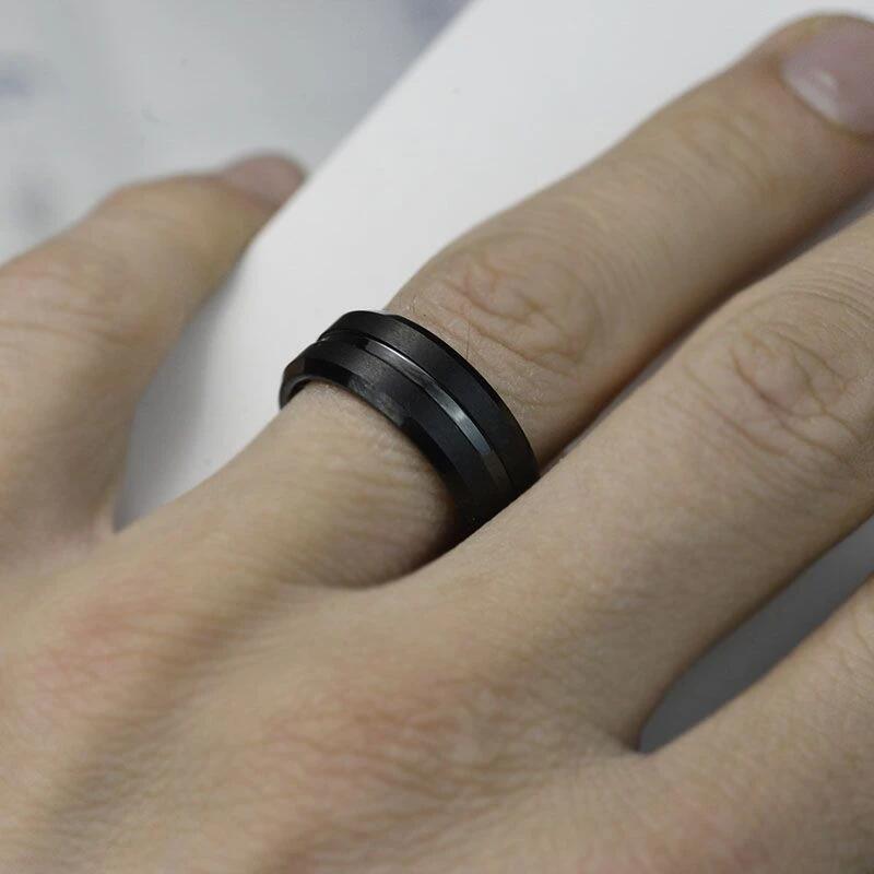 FDLK 8MM Men's Black Ring Thin Black Line Vintage Wedding Engagement Anniversary Ring Jewelry For Men