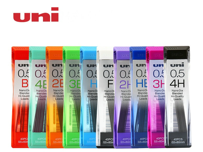Uni-ball Extra Fine Nano Dia Diamond Infused Pencil Leads 0.5mm HB F B-4B H-4H 10 Sizes F 40 Leads X 10 Pack/total 400 Leads