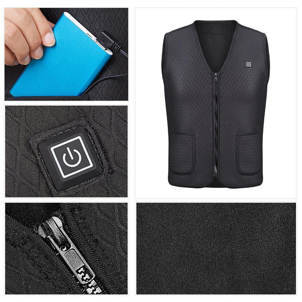 Motorfiets Verwarming Vest Universele Elektrische Usb Verwarmde Warme Vest Zwart Winter Warmer Vest Jas Voor Reizen Skiën Wandelen
