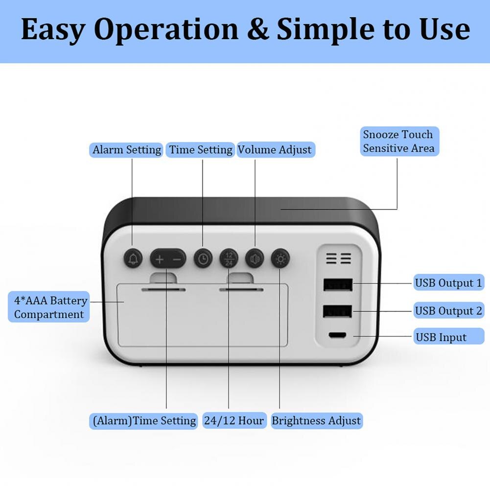 1Pcs Stylish Full-Screen Black White LED Digital Display Snooze Touch Alarm Clock Display Home Decoration Clock