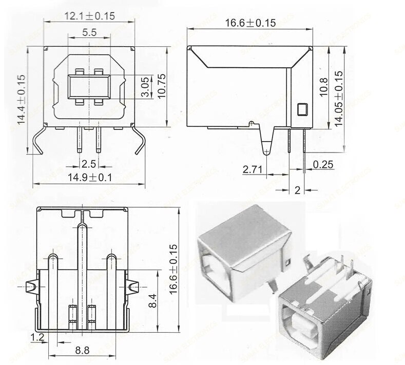 Bf typ b usb skrivarport jack  to 4 pin 90 graders kontakt