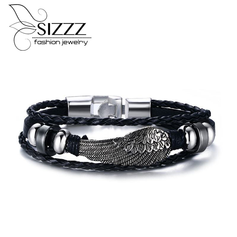 SIZZZ Alloy Black Stone Wings Hand Strap Black Bracelet&Bangles Jewelry For Men