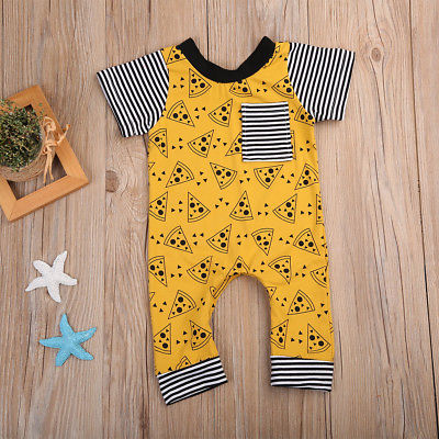 Newborn Toddler Baby Girls Boys Rompers Cookies Print One-piece Romper Striped Yellow Short Sleeve Boy Girl Outfits Clothing