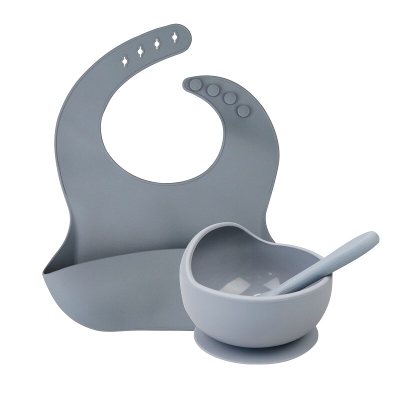 Ensemble de bol étanche et antidérapant pour bébé,1 pièce, produit en silicone et sans BPA, assiette, cuillère, vaisselle, alimentation,: Gray