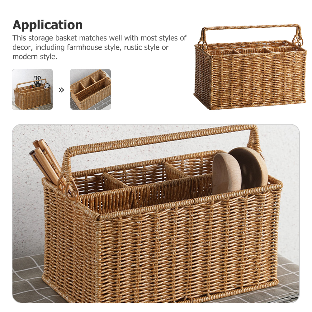 Cesta de herramientas, contenedores de almacenamiento tejidos, cestas tejidas decorativas, cestas de mimbre de imitación, cajas de almacenamiento, ganización de almacenamiento para el hogar