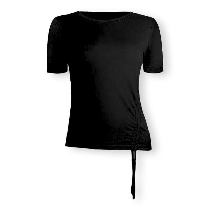 Sportliches crop-top für damen, nahtloses yoga-shirt, hochelastisch, atmungsaktiv, kurzarm, damen-sportbekleidung: Schwarz / L
