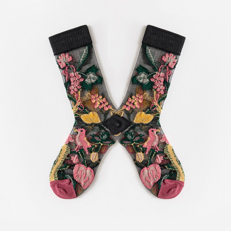 Japanese Korea Style Casual Transparent Crystal Silk Trend Women Socks Cartoon Fruit Ultrathin Glass Silk Socks Meias: Ivory