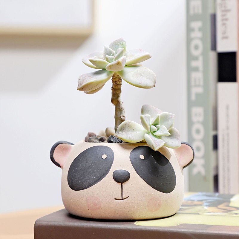 Bongwell – Pot de fleur artisanal en céramique peint à la main, joli Animal Panda, Succulent, plante verte, bassin de décoration: frosted 2