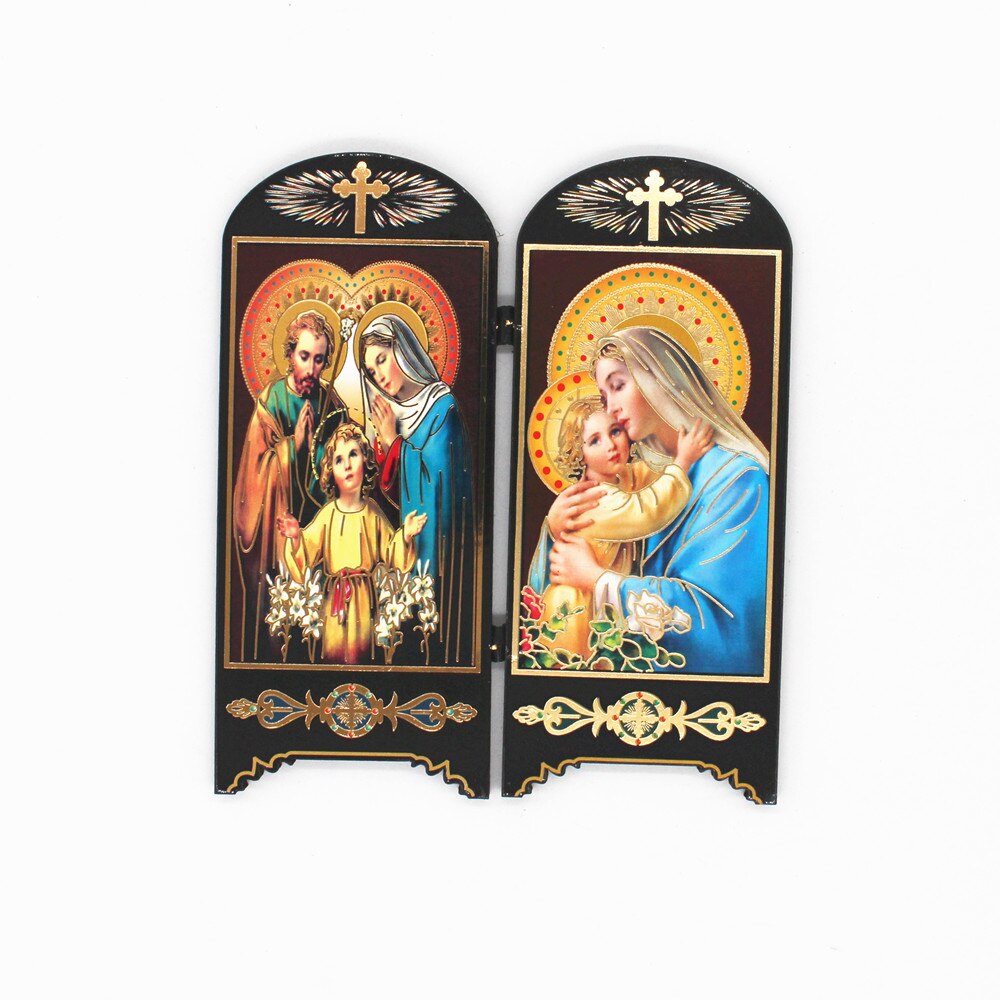 Ortodokse ikoner katolsk træ jesus jomfru maria dobbeltskærm ornamenter kristus kirkeredskaber religiøs figur: Mørkegrøn