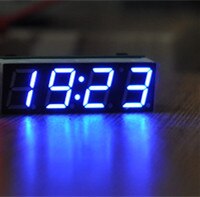 Mini 3 in 1 bil elektrisk ur termometer voltmeter led display digital timer voltmeter interiør elektronisk tilbehør: Blå