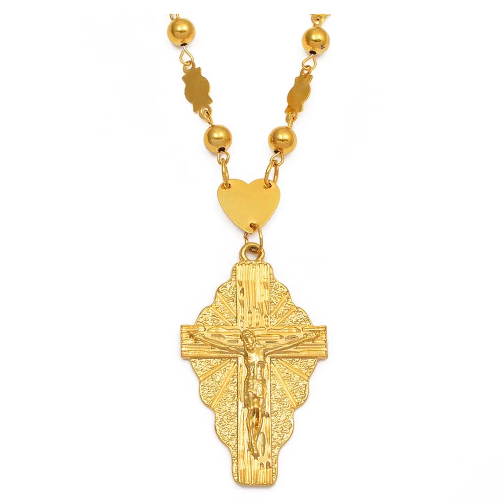 Anniyo Goud Kleur Kruis Hanger Ball Kralen Ketting Kettingen Mannen Vrouwen Hawaii Micronesië Chuuk Marshall Sieraden Kruisen #192306: Licht Geel Goud Kleur